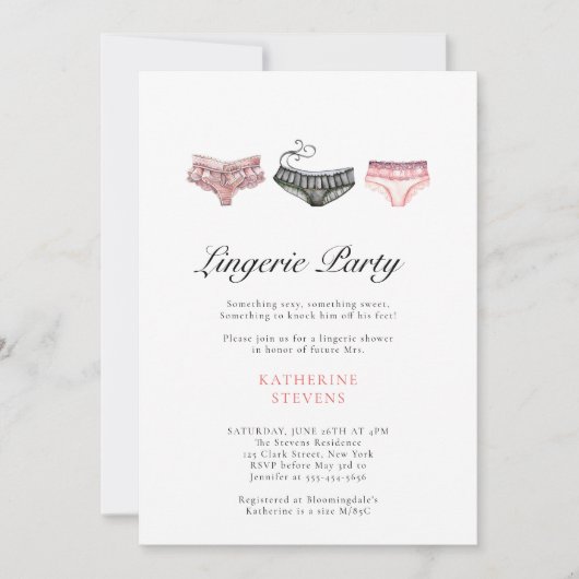 Lingerie Party Roze Zwart Waterverf Vrijgezellenfe Kaart (Voorkant)