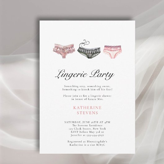 Lingerie Party Roze Zwart Waterverf Vrijgezellenfe Kaart