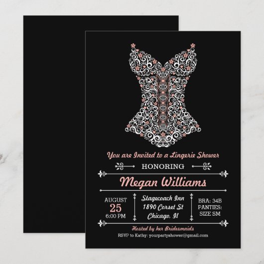 Lingerie Party uitnodiging op zwart (Voorkant / Achterkant)