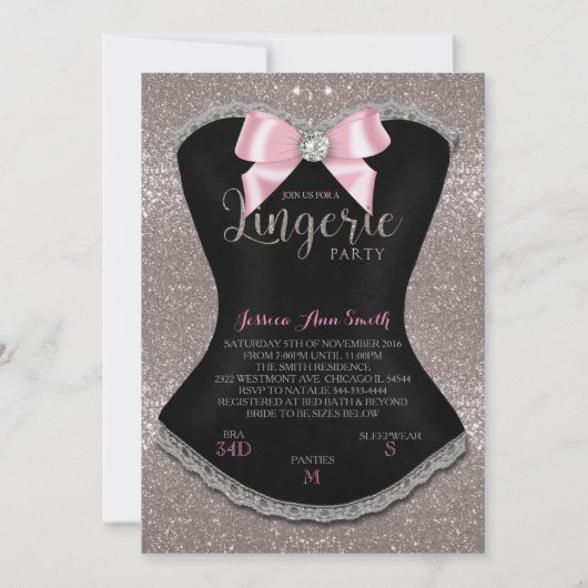 Lingerie Party-uitnodiging zilver Kaart (Voorkant)