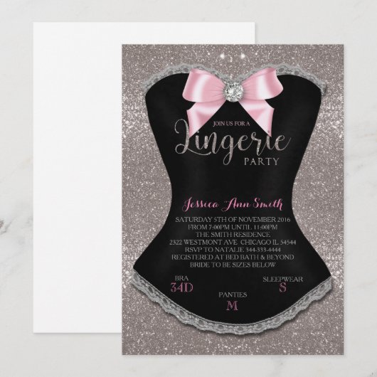 Lingerie Party-uitnodiging zilver Kaart (Voorkant / Achterkant)