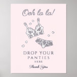 Lingerie Party Vrijgezellenfeest Laat je slipje va Folie Afdrukken<br><div class="desc">Lingerie Party Vrijgezellenfeest Drop Your Panties Folie Prints Sign Poster is voorzien van kant lingerie en liefdesharten in elegante zilveren folie gepersonaliseerde lingerie party,  panty party of vrijgezellenfeest panty game teken. Creëer door ©Evco Studio www.zazzle.com/store/evcostudio</div>