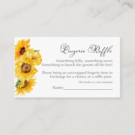 Lingerie Raffle Sunflowe Floral Herfst Vrijgezelle Informatiekaartje (Voorkant)