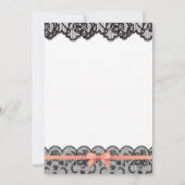 Lingerie Shower Bow Invitation Peach Black Lace Kaart (Achterkant)