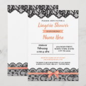 Lingerie Shower Bow Invitation Peach Black Lace Kaart (Voorkant / Achterkant)