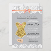 Lingerie Shower Bridal Gold Coral Glitter Invite Kaart (Voorkant)