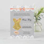 Lingerie Shower Bridal Gold Coral Glitter Invite Kaart (Staand voorkant)