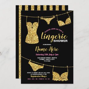 Lingerie Shower Bridal Gold Glitter Pink Kaart