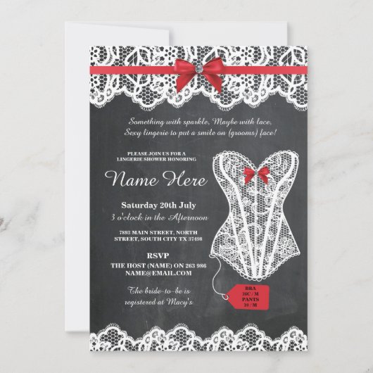 Lingerie Shower Bridal Partij Chalk Red Lace Invit Kaart (Voorkant)