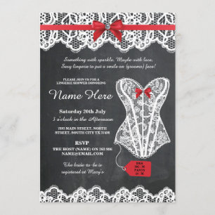 Lingerie Shower Bridal Partij Chalk Red Lace Invit Kaart