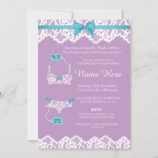 Lingerie Shower Bridal Partij Lace Pink Bow Invite Kaart (Voorkant)