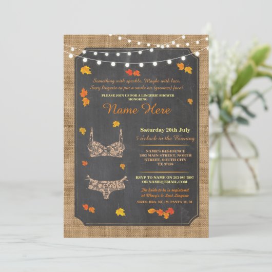 Lingerie Shower Bridal Party Autumn Lace Invite Kaart (Staand voorkant)
