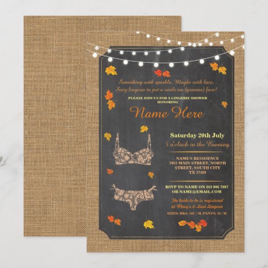 Lingerie Shower Bridal Party Autumn Lace Invite Kaart (Voorkant / Achterkant)