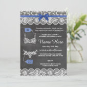 Lingerie Shower Bridal Party Blue Bow Lace Invite Kaart (Staand voorkant)
