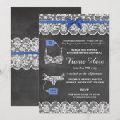 Lingerie Shower Bridal Party Blue Bow Lace Invite Kaart (Voorkant / Achterkant)