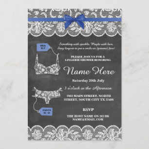 Lingerie Shower Bridal Party Blue Bow Lace Invite Kaart