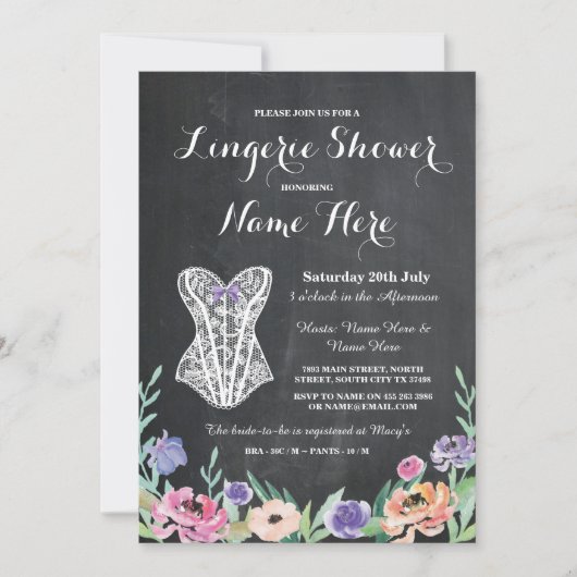 Lingerie Shower Bridal Party Chalk Floral Invite Kaart (Voorkant)