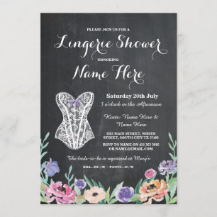 Lingerie Shower Bridal Party Chalk Floral Invite Kaart