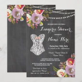 Lingerie Shower Bridal Party Chalk Floral Invite Kaart (Voorkant / Achterkant)