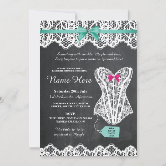 Lingerie Shower Bridal Party Chalk Lace Invite Kaart (Voorkant)