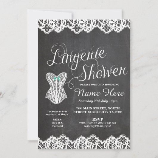 Lingerie Shower Bridal Party Corset Chalk Invite Kaart (Voorkant)