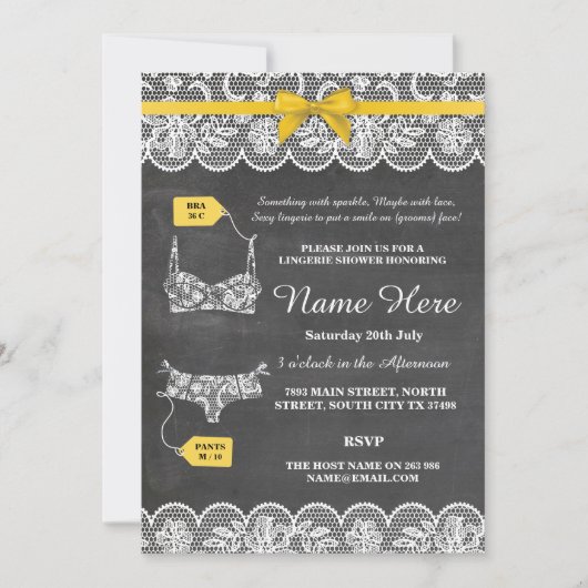 Lingerie Shower Bridal Party Gold Bow Lace Invite Kaart (Voorkant)