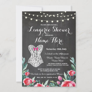 Lingerie Shower Bridal Party Red Chalk Invite Kaart
