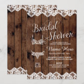 Lingerie Shower Bridal Party Wood Bow Lace Invite Kaart (Voorkant / Achterkant)