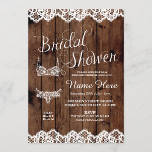 Lingerie Shower Bridal Party Wood Bow Lace Invite Kaart