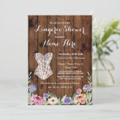 Lingerie Shower Bridal Party Wood Floral Invite Kaart (Staand voorkant)