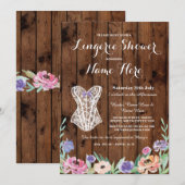 Lingerie Shower Bridal Party Wood Floral Invite Kaart (Voorkant / Achterkant)