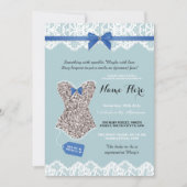 Lingerie Shower Bridal Silver Blue Glitter Invite Kaart (Voorkant)
