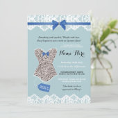 Lingerie Shower Bridal Silver Blue Glitter Invite Kaart (Staand voorkant)