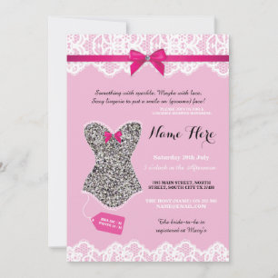 Lingerie Shower Bridal Silver Glitter Invite Kaart