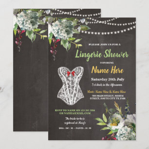 Lingerie Shower Chalk Corset Flowers Invite Kaart
