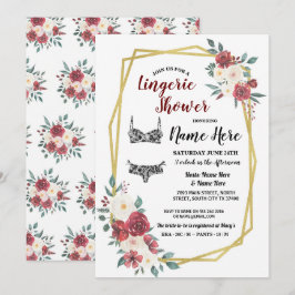 Lingerie Shower Gold Waterverf Red Cream Floral Kaart