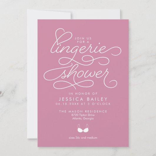 Lingerie Shower Invitation met Elegant Script Kaart (Voorkant)