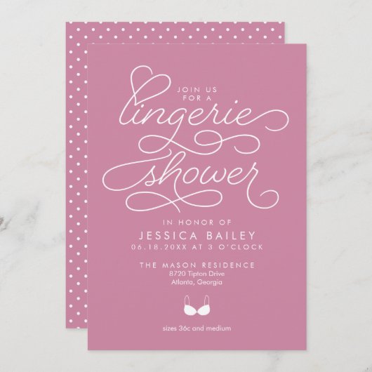 Lingerie Shower Invitation met Elegant Script Kaart (Voorkant / Achterkant)