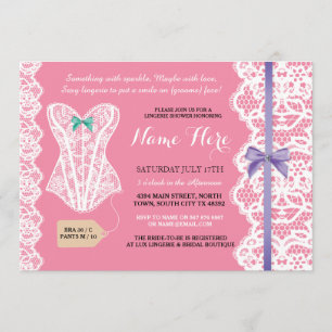 Lingerie Shower Invitation roze Bridal Party Lace Kaart