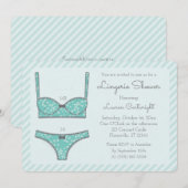 Lingerie Shower Mint Green Stripes Invitation Kaart (Voorkant / Achterkant)