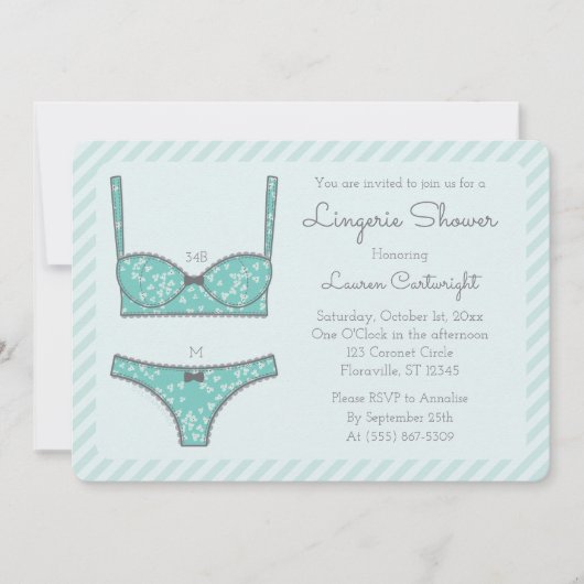 Lingerie Shower Mint Green Stripes Invitation Kaart (Voorkant)