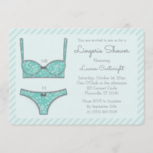 Lingerie Shower Mint Green Stripes Invitation Kaart