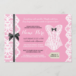 Lingerie Shower nodigt roze en zwarte bridale part Kaart