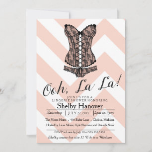 Lingerie Shower, ooh la   Roze chevron zwarte kant Kaart