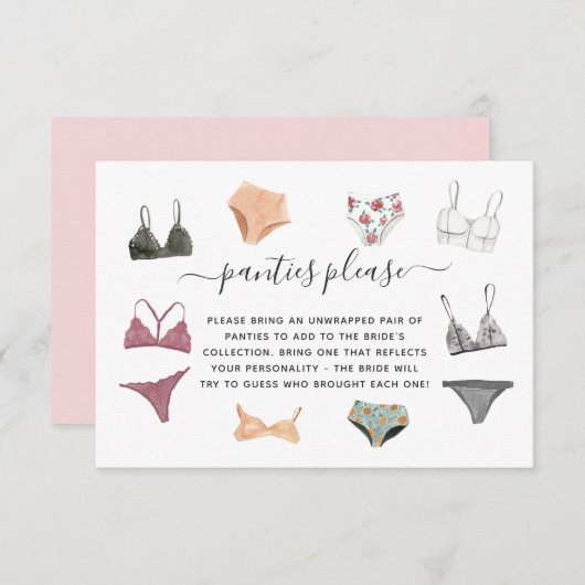 Lingerie Shower Panty Party Enclosure Card Informatiekaartje (Voorkant / Achterkant)