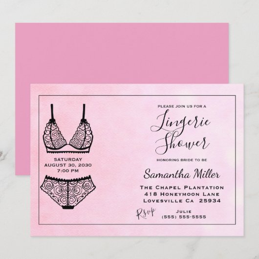 Lingerie Shower Pink Bridal Shower-uitnodiging Kaart (Voorkant / Achterkant)