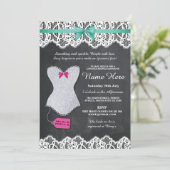 Lingerie Shower Silver Glitter Corset Mint nodigt  Kaart (Staand voorkant)
