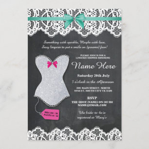 Lingerie Shower Silver Glitter Corset Mint nodigt  Kaart