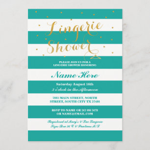 Lingerie Shower Stripe Blauwgroen Gold Party Invit Kaart