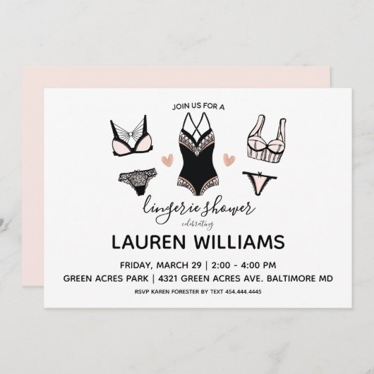 Lingerie Shower-uitnodiging Kaart (Voorkant / Achterkant)